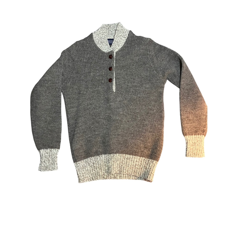 Lands End S Wool Gray Knit Henley Sweater Fisherman Wooden Buttons Layer VNTG